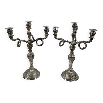 Pair of rocaille candelabra in solid 950 silver Louis XV style