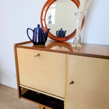 Miroir rond vintage en plexiglas orange Space Age 1970