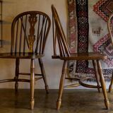 Ensemble de 6 chaises Windsor à dossier lyre en chêne massif, milieu du siècle, années 1960