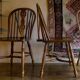Set of 6 Windsor chairs with lyre back in solid oak, mid-century, 1960s.