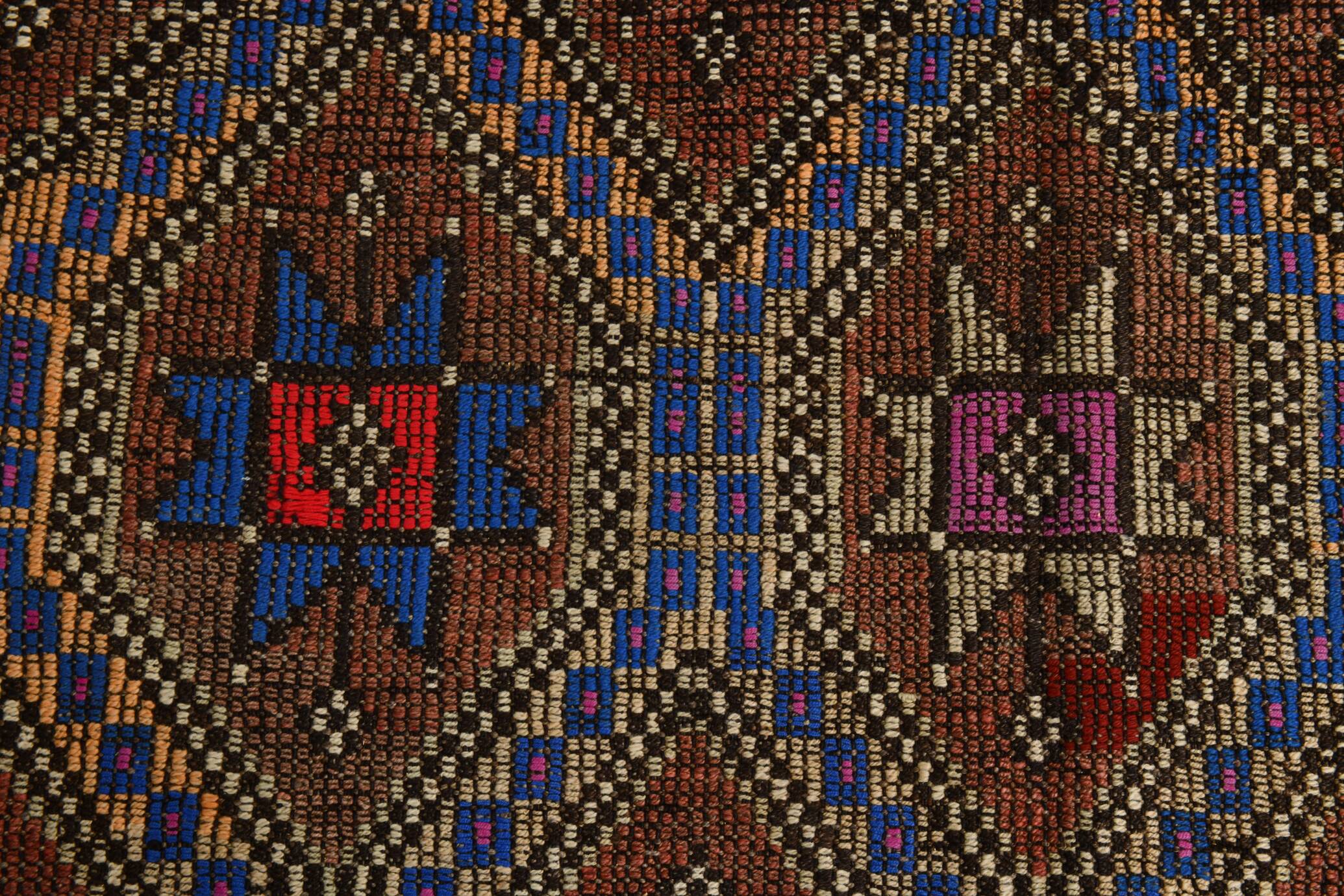 Blue & Brown Star Pattern Kilim Rug, 153x315Cm