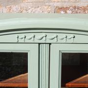 Renovated vintage sage green enfilade – wooden legs & bevelled display cabinets