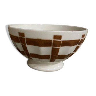 Antique bowl with burgundy and white checks