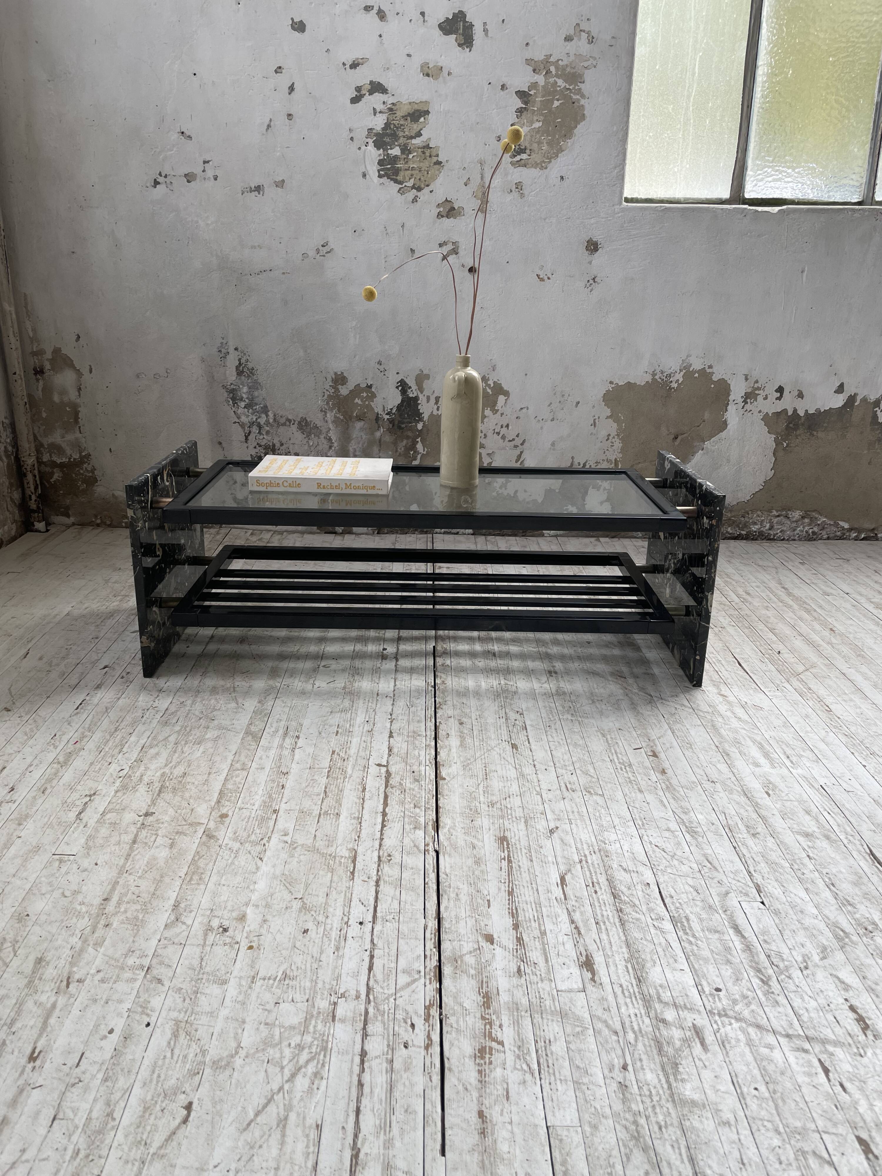 80s Italian marble and glass coffee table