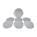 Dessert service 6 people 7 pieces porcelain Bavaria white decoration roses field flowers