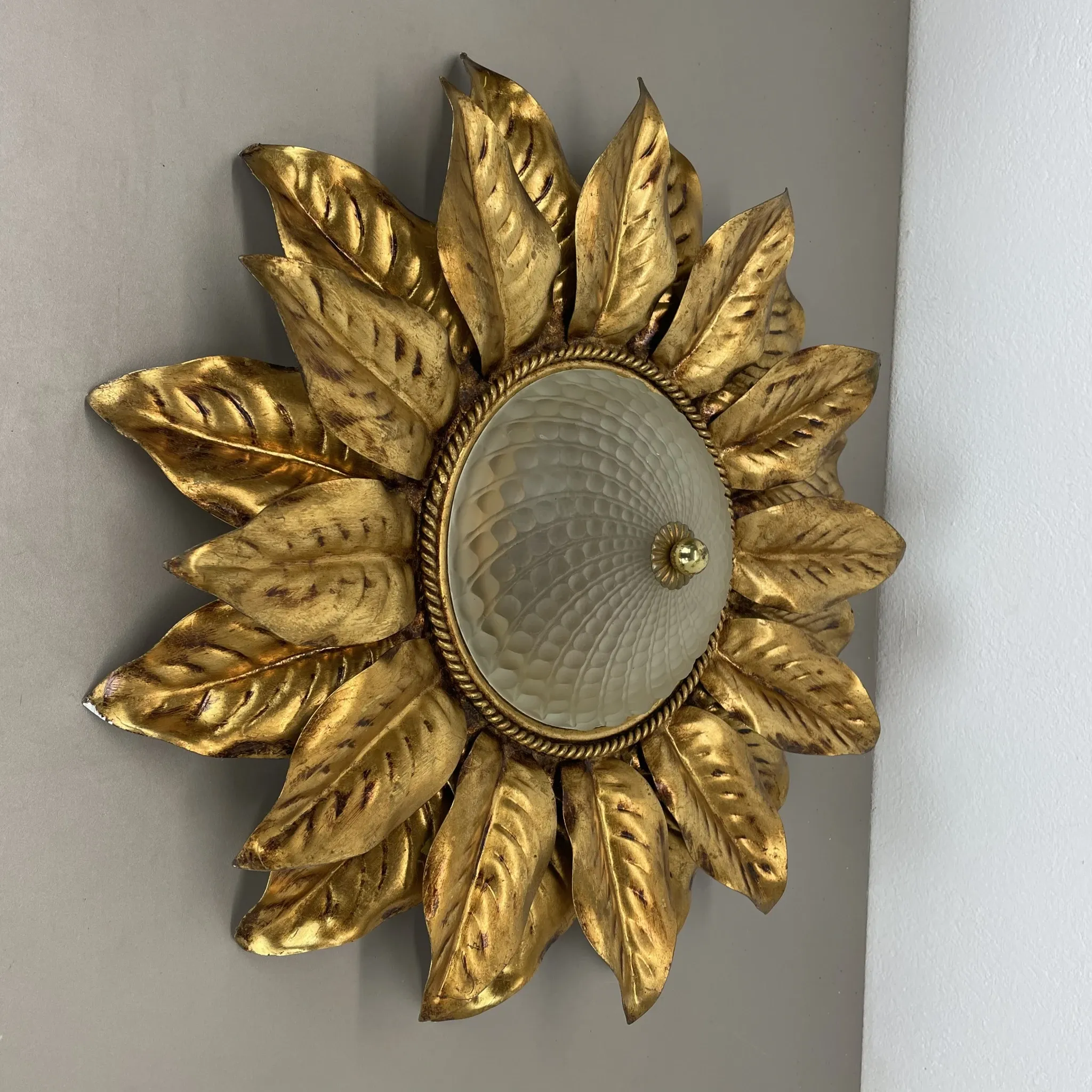Large 55 cm golden 'florentine theatre' ceiling light by banci, florence, italy, 1970