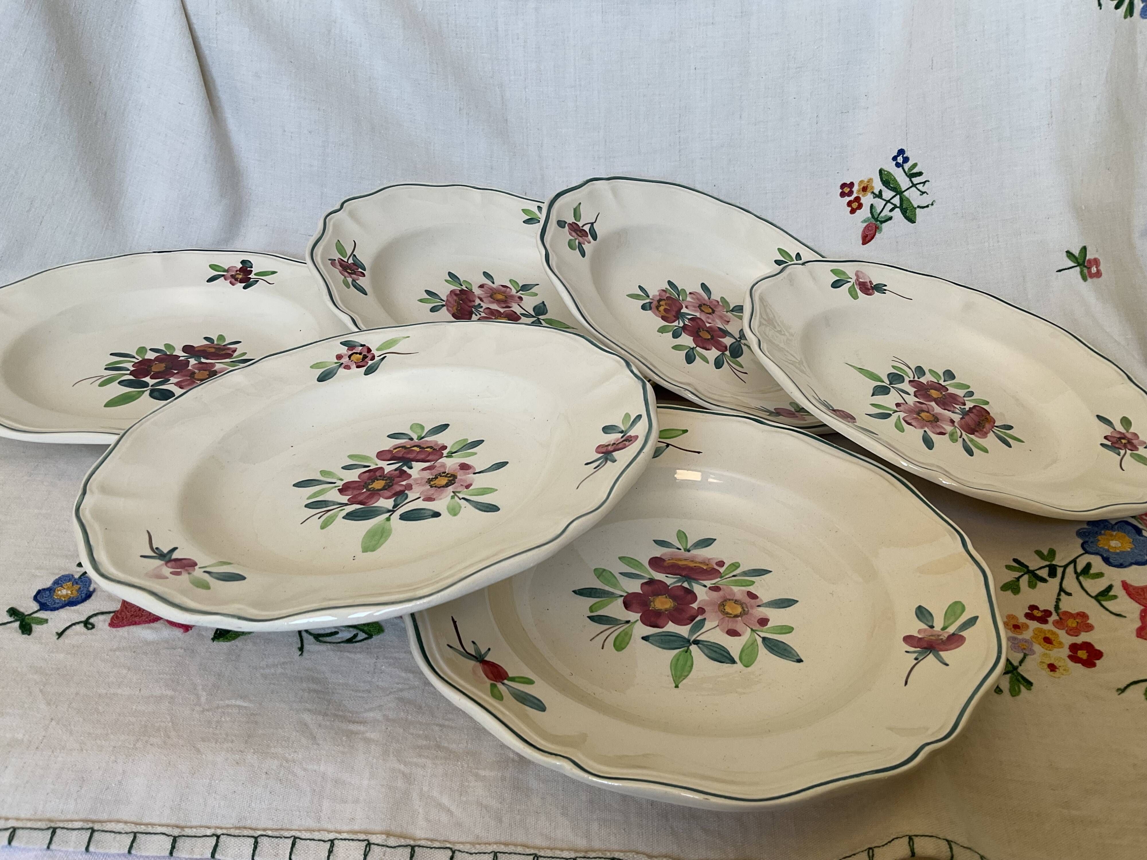 6 old soup plates, Sarreguemines, Amazona model, 1910