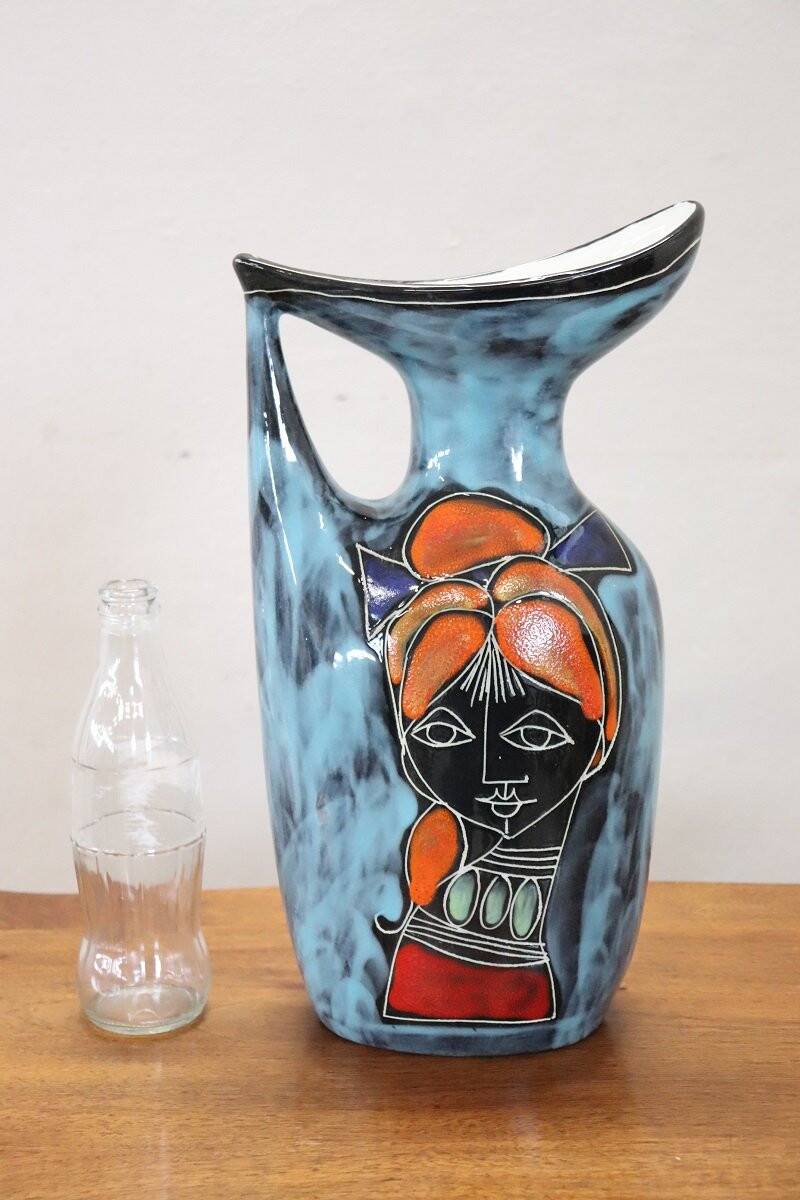 Ceramic Vase With Girl Face Decoration, 1960s