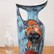 Vase en céramique décoré d'un visage féminin, années 1960