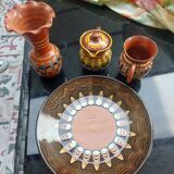 Set of 4 glazed pottery with ethnic decoration