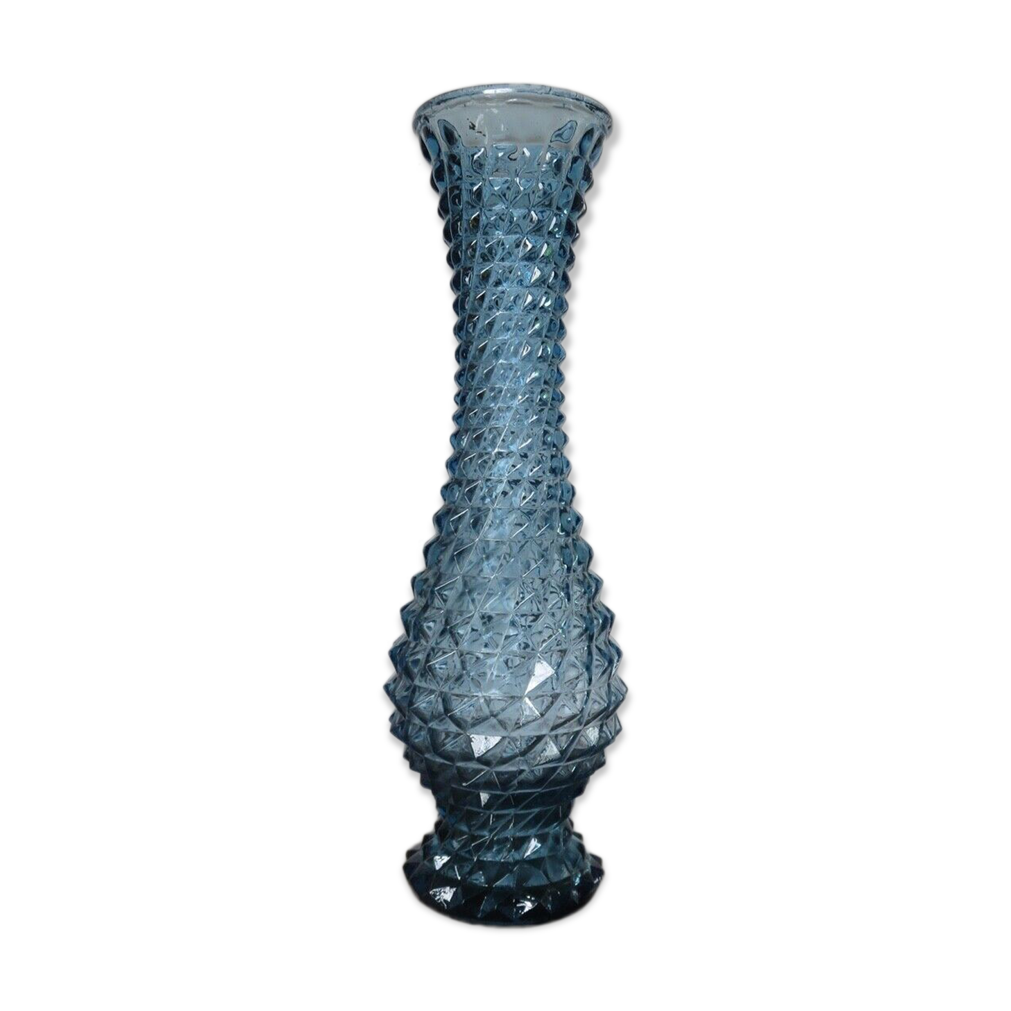 Vase empoli italy verre pointe de diamant bleu années 60 70