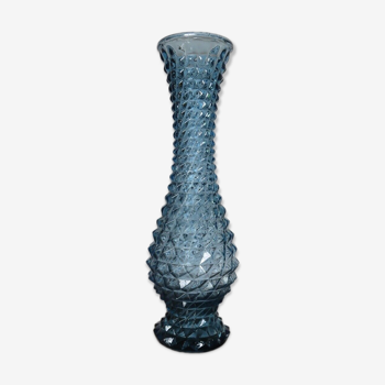 Vase empoli italy glass blue diamond tip 60s 70s