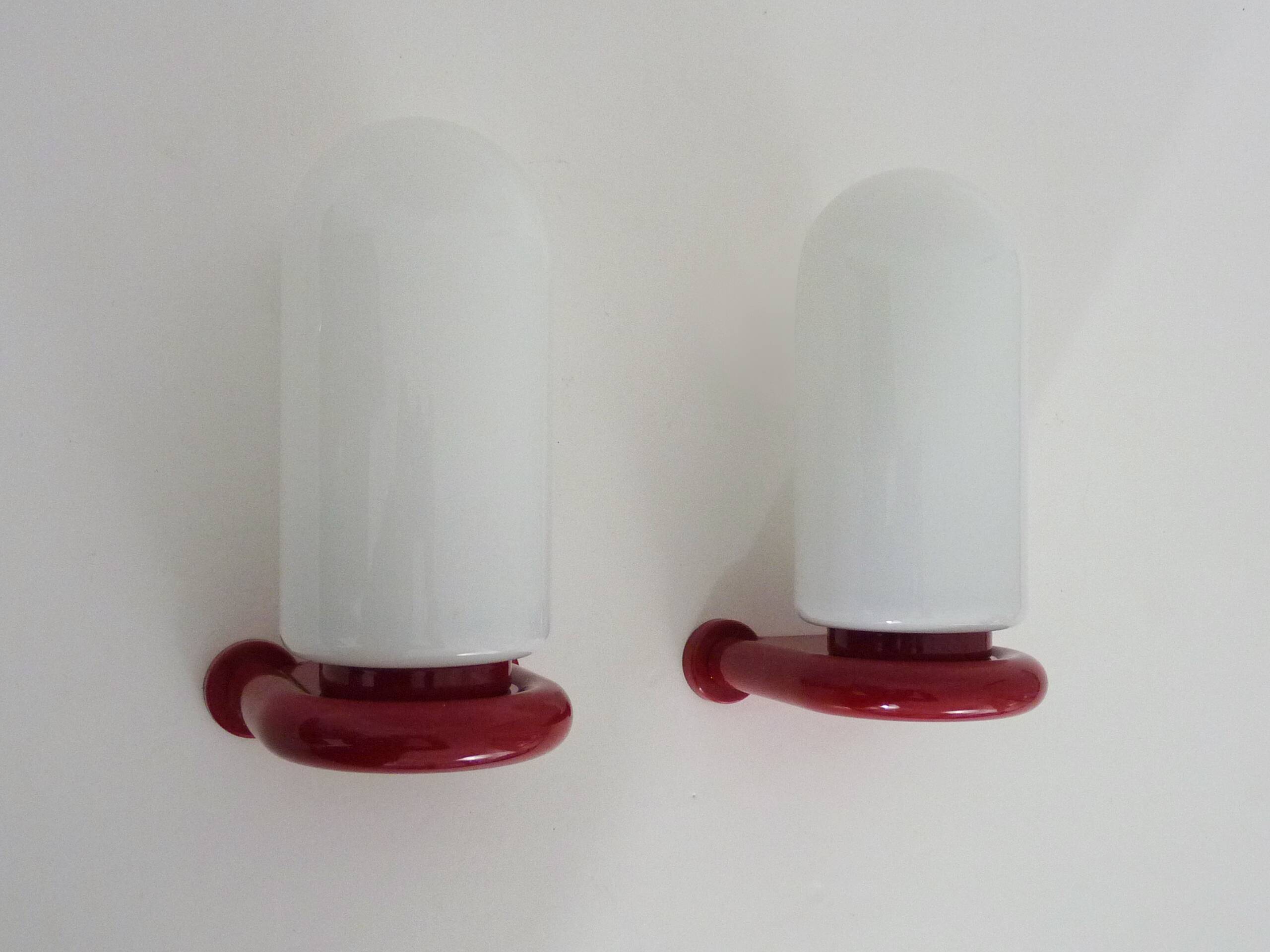 Pair of red and white Space Age wall lights 60s 70s