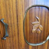 1960s sideboard with decorated doors in wood and brass