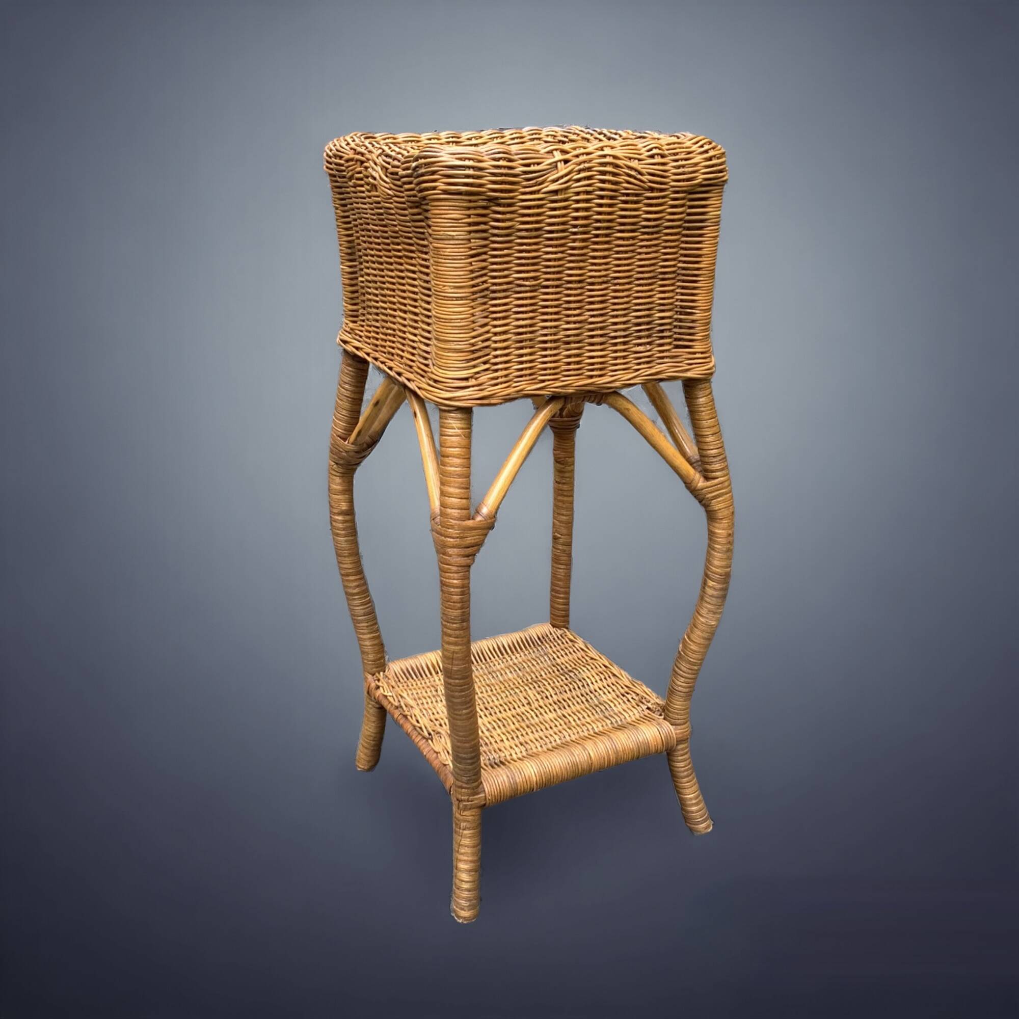 Vintage wicker and bamboo plant holder