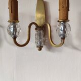 Paire d'anciennes appliques murales  avec 2 feux bronze doré  et verre