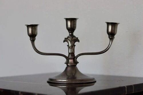 Vintage Pewter 3-Arm Candelabra – Art Deco / Art Nouveau Style