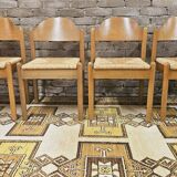 4 chaises en paille dans le style Charlotte Perriand 1970 vintage
