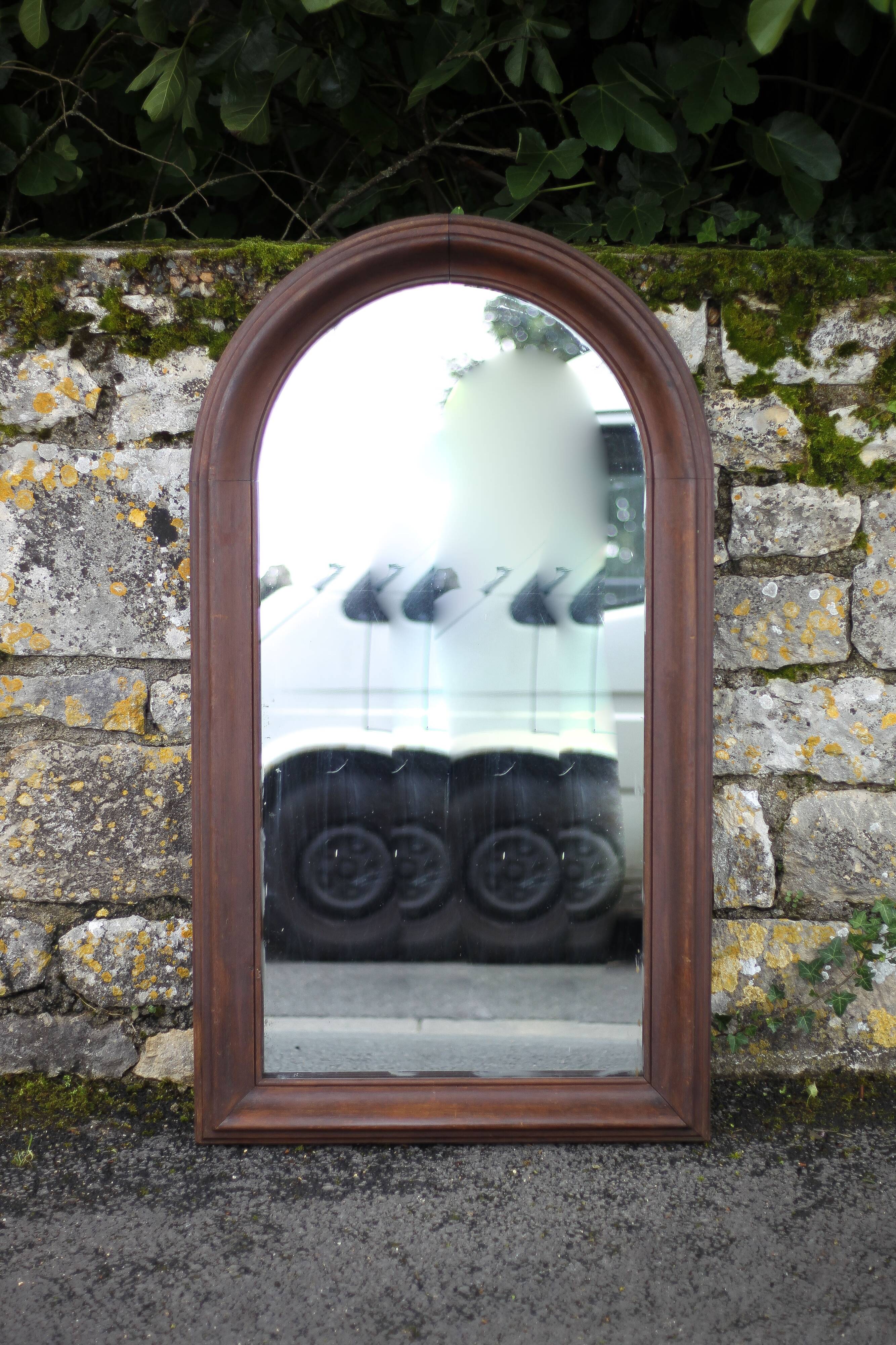 Large rounded wooden mirror, floor mirror, fireplace mirror