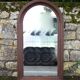 Large rounded wooden mirror, floor mirror, fireplace mirror