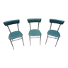 3 chaises chromé et cuir vert