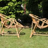 Pair of rattan basket armchairs, 60s
