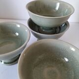 Set of 4 handmade ceramic bowls – celadon glaze & raku style