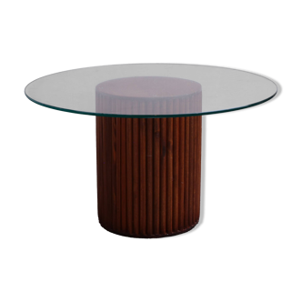 Table basse en bois et plateau en verre de 70cm