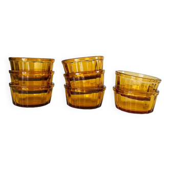 Set of 8 vintage amber glass ramekins Vereco France