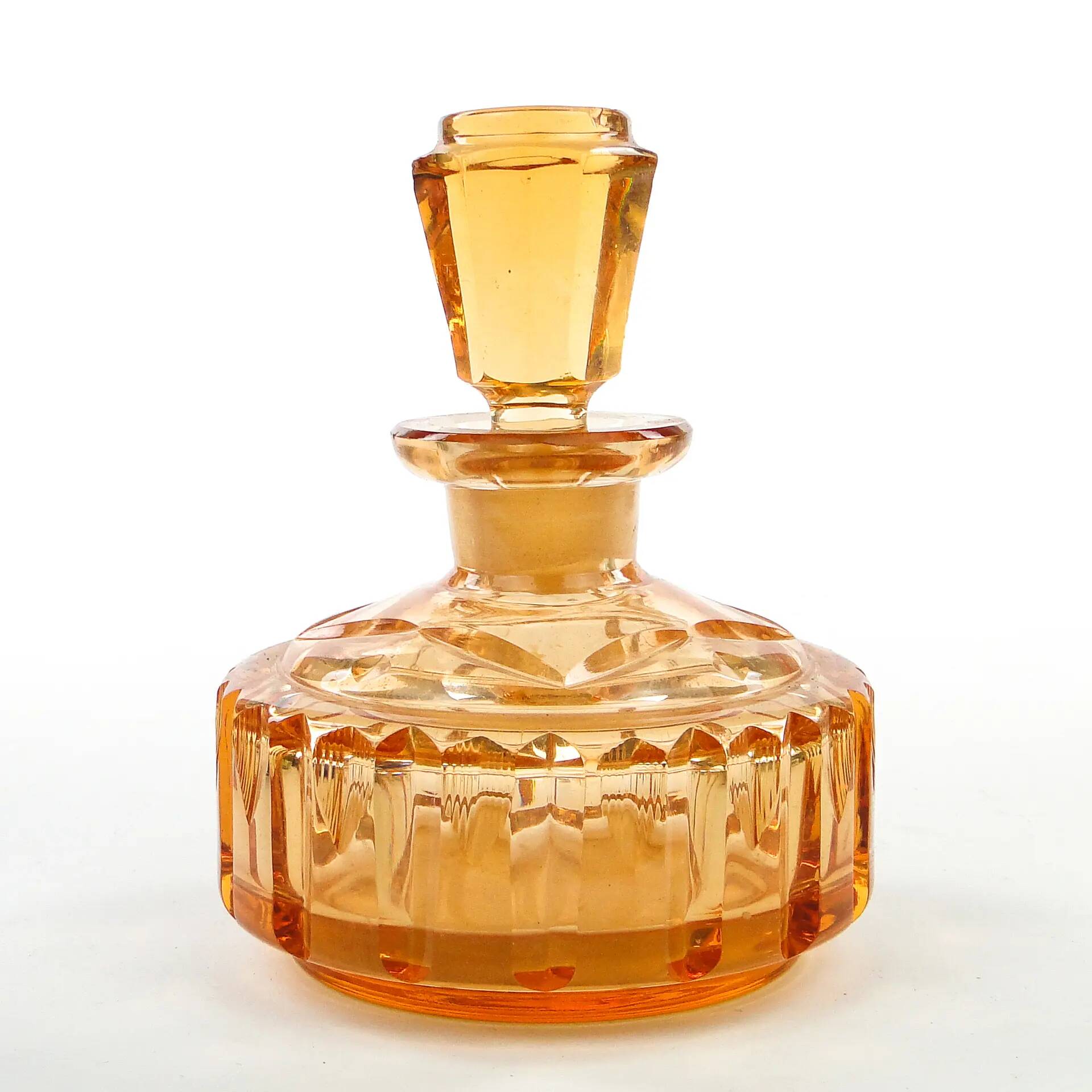 Art déco decanter, orange crystal, Poland, 1930s