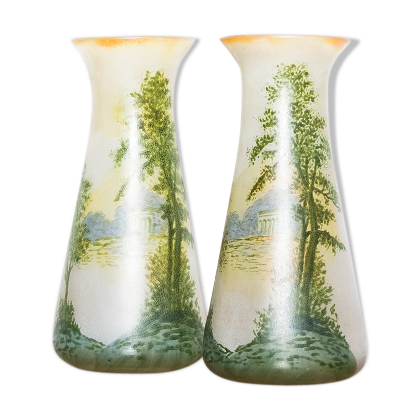Pair of enamelled glass vases in the early 20th century