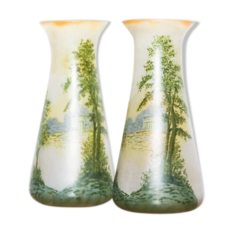 Pair of enamelled glass vases in the early 20th century