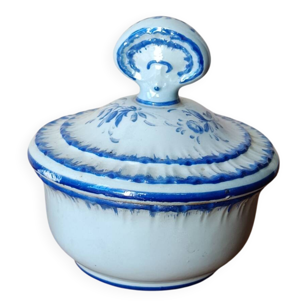 Pot à fard ou sucrier en porcelaine de Couleuvre, décor Rouen - 1930