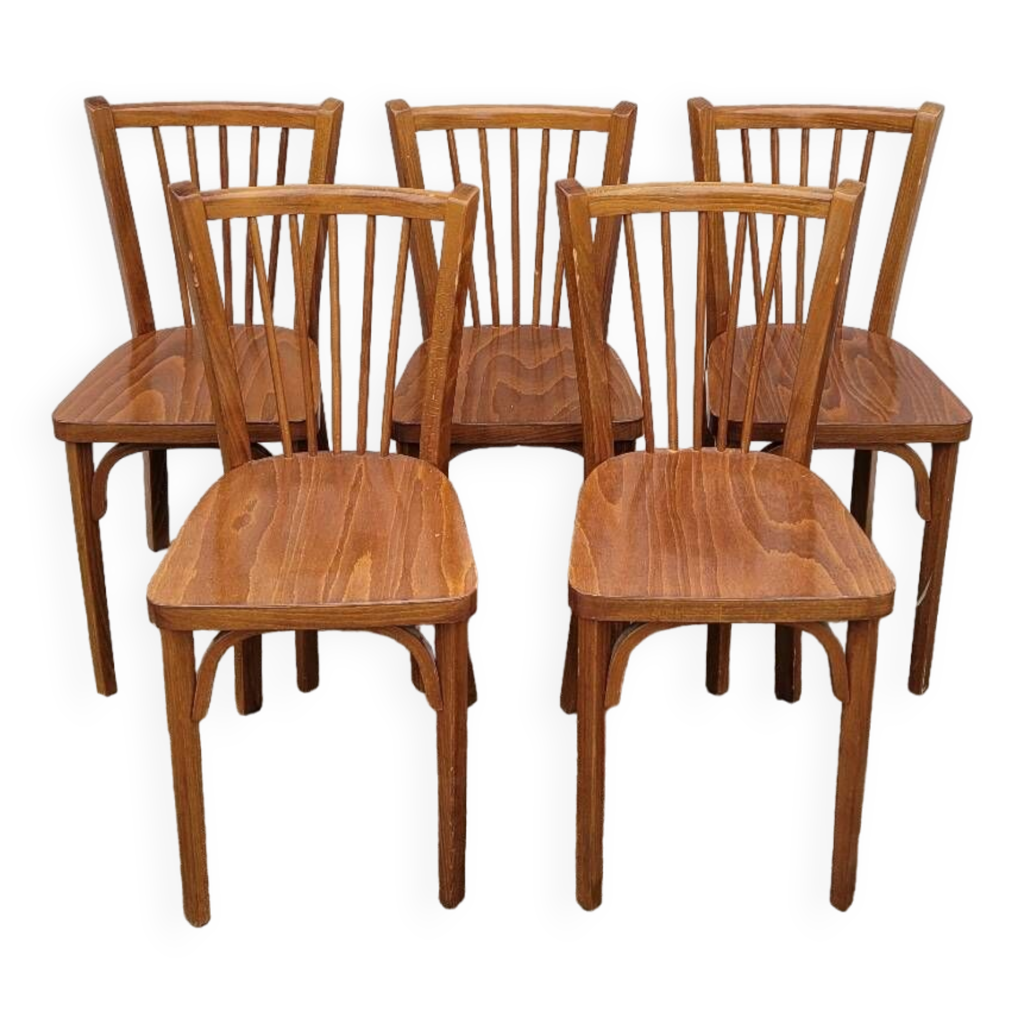 Set of 5 antique signed Baumann bistro chairs