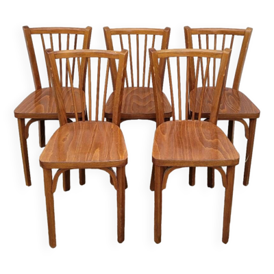 Série de 5 chaises bistrot Baumann signées anciennes