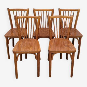 Série de 5 chaises bistrot Baumann signées anciennes