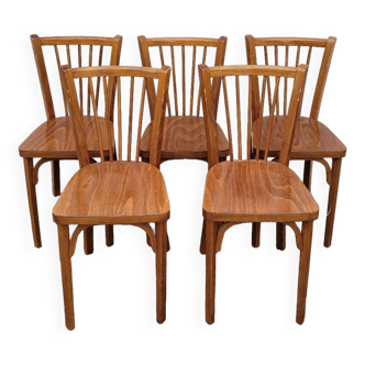 Set of 5 antique signed Baumann bistro chairs