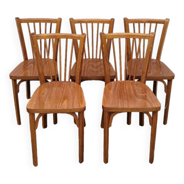 Série de 5 chaises bistrot Baumann signées anciennes