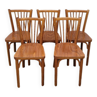 Série de 5 chaises bistrot Baumann signées anciennes