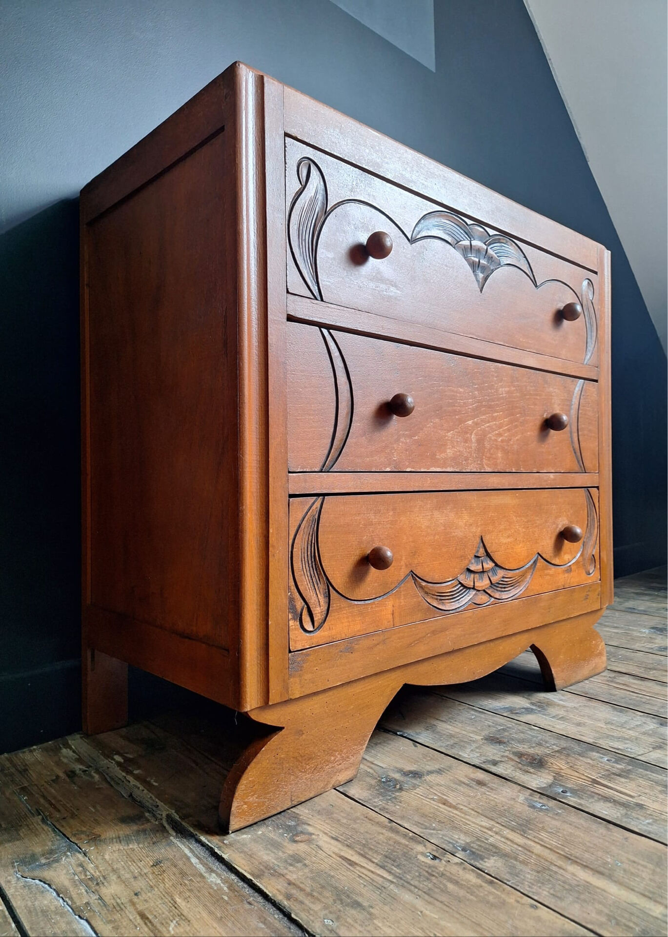 Art Deco commode, vintage antique piece with marble top.