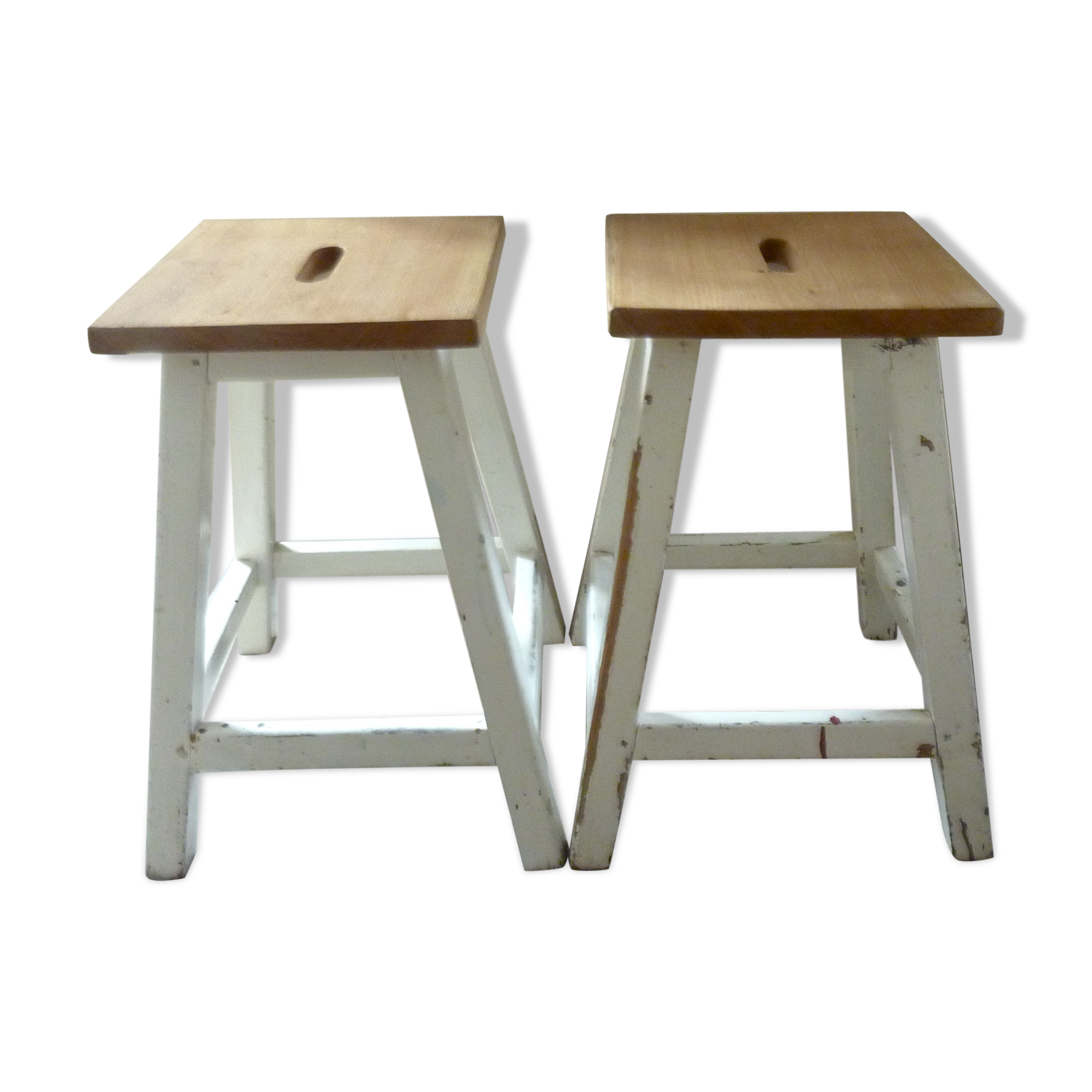 Pair of wooden workshop stools, 50s