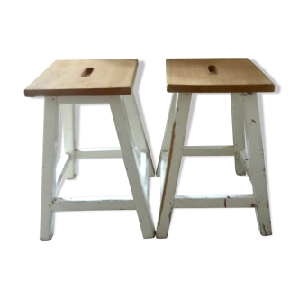 Pair of wooden workshop stools, 50s