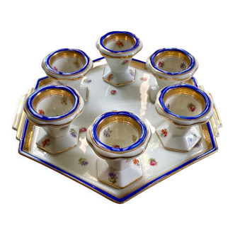 Service à œufs bleu et or doux en porcelaine de Limoges, France, 1928