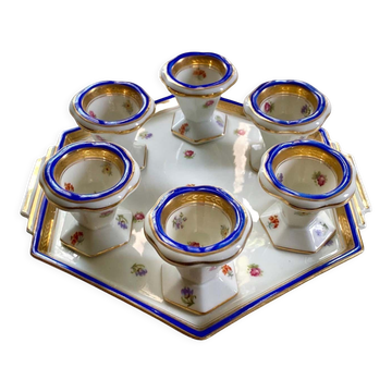Service à œufs bleu et or doux en porcelaine de Limoges, France, 1928
