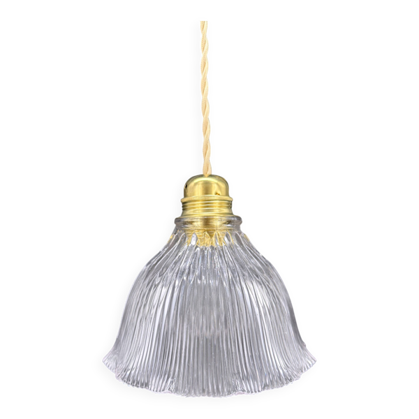 Suspension vintage en verre Holophane, forme drapée