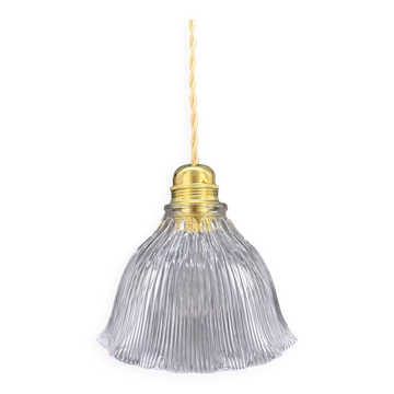 Suspension vintage en verre Holophane, forme drapée