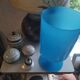 Vase bleu sur piédouche en opaline
