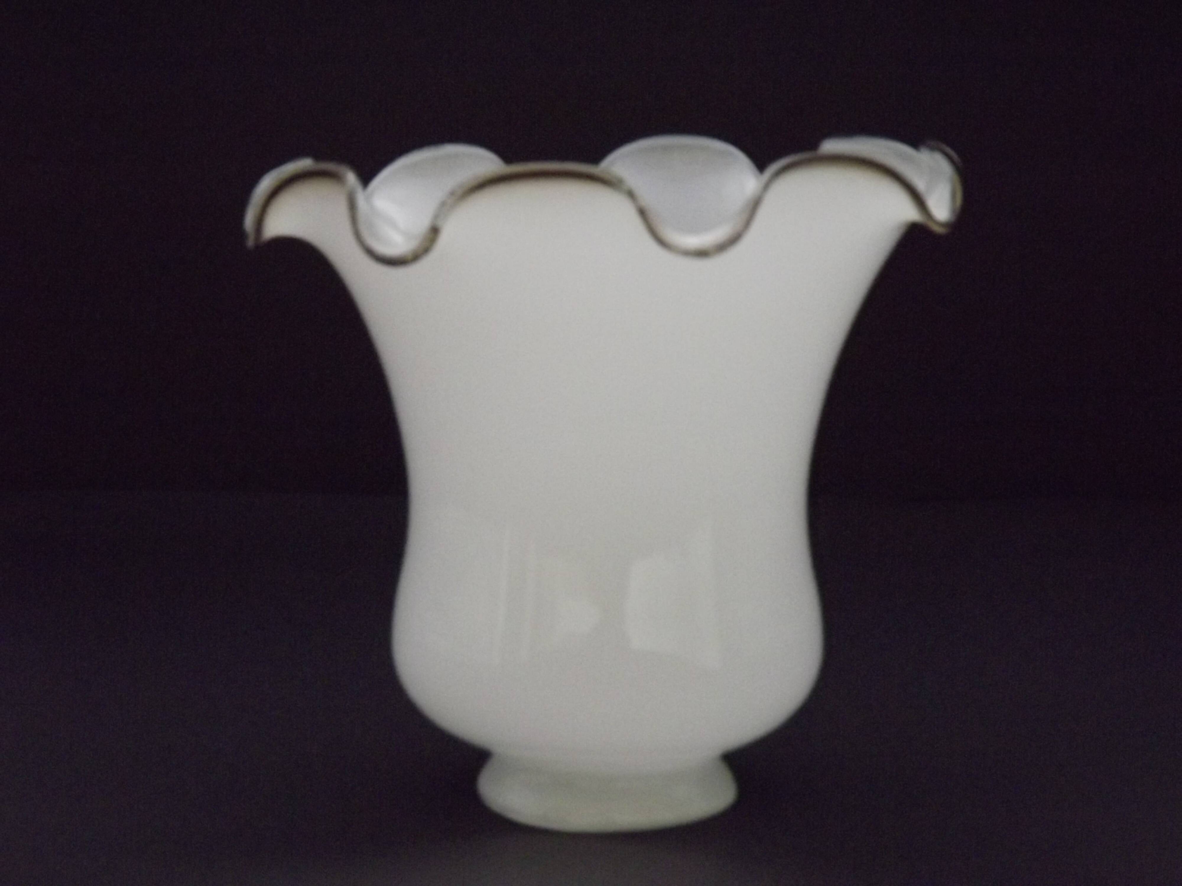 White Opaque Glass Bell Shaped Shade With Contrasting Frilled Edge