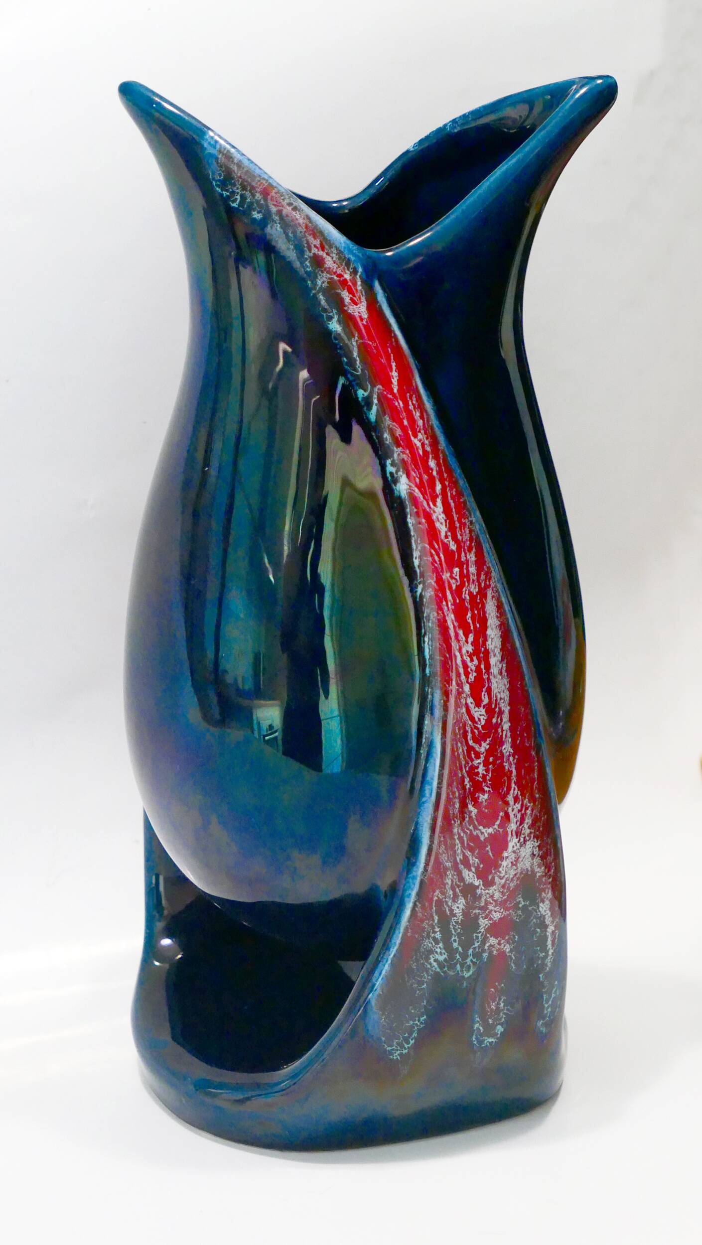 Vase Vallauris forme libre moderniste 1950-60 Bleu rouge
