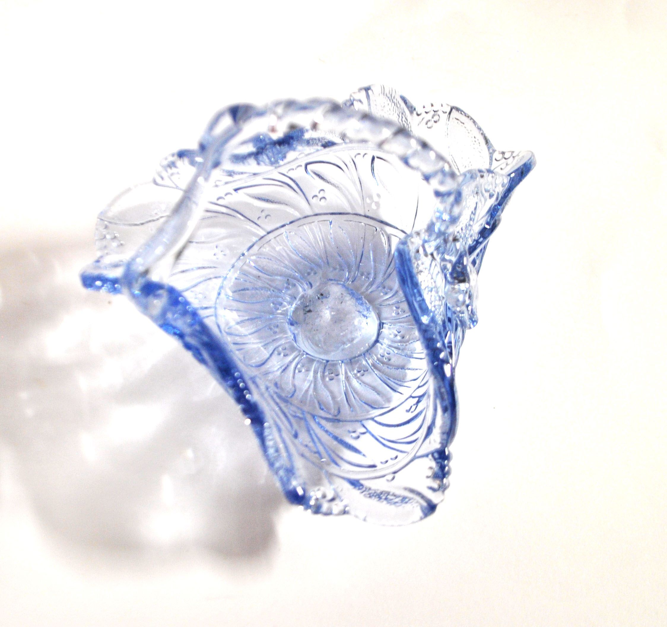 Blue pressed-moulded glass basket dish Meisenthal? Ashtray 1920